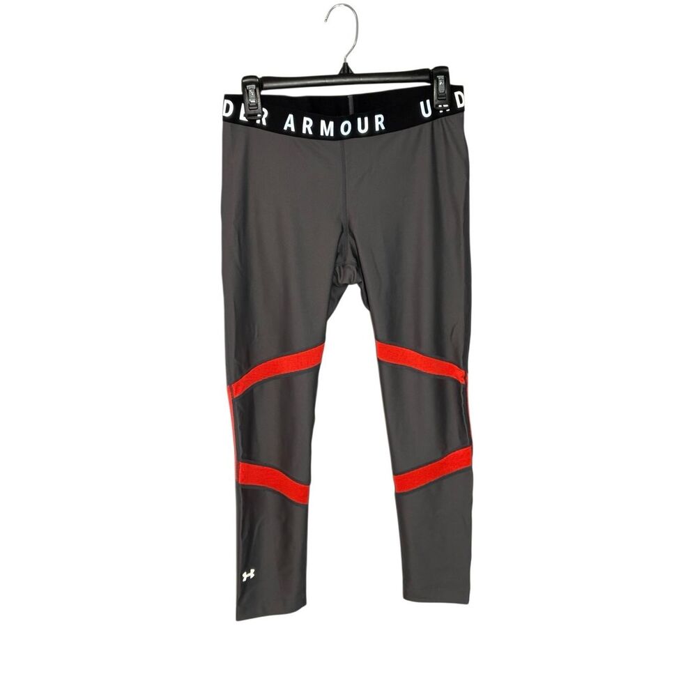 NWT Under Armour CoolSwitch compression leggings - gray with red stripes - L